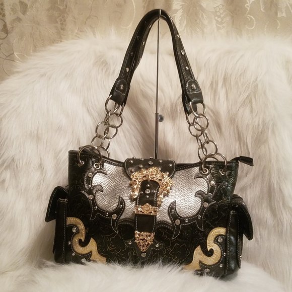 COW GIRL CONCEALED RHINESTONE BUCKLE WESTERN BAG - Picture 1 of 6